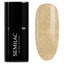 Esmalte semipermanente Semilac 037 Gold Disco, bote y muestra de color