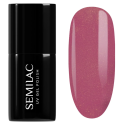 Esmalte semipermanente Semilac 377 Shimmer Stone Ruby, bote y muestra de color