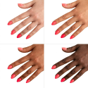 Esmalte Semilac 445 Tropical Flamingo sobre distintos tonos de piel