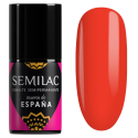 Esmalte semipermanente Semilac 476 Coral Mediterráneo, bote y muestra de color