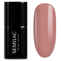Esmalte semipermanente Semilac 585 Caramel Tan, bote y muestra de color