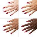 Esmalte Semilac 608 Soft Red sobre distintos tonos de piel