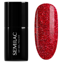 Esmalte semipermanente Semilac 318 Burgundy Red Glitter, bote y muestra de color