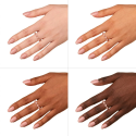 Esmalte Semilac 320 Shimmer Dust Beige sobre distintos tonos de piel