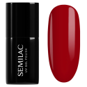 Esmalte semipermanente Semilac 345 Gorgeous Red, bote y muestra de color