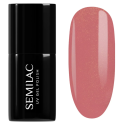 Esmalte semipermanente Semilac 378 Shimmer Stone Amber, bote y muestra de color