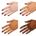 Esmalte Semilac 393 Sparkling Black Cherry sobre distintos tonos de piel