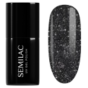 Esmalte semipermanente Semilac 394 Sparkling Midnight Date, bote y muestra de color