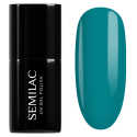 Esmalte semipermanente Semilac 443 Spooky Blue, bote y muestra de color