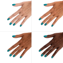 Esmalte Semilac 443 Spooky Blue sobre distintos tonos de piel