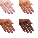 Esmalte Semilac 601 Neon Pink Punch sobre distintos tonos de piel