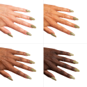 Esmalte Semilac 659 Matcha Latte sobre distintos tonos de piel