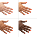 Esmalte Semilac 934 Bittersweet Orange sobre distintos tonos de piel
