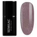 Esmalte semipermanente Semilac 322 Shimmer Dust Brown, bote y muestra de color