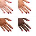 Esmalte Semilac 467 Red Candle Flash sobre distintos tonos de piel