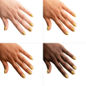 Esmalte Semilac 244 Sunbaked Yellow sobre distintos tonos de piel